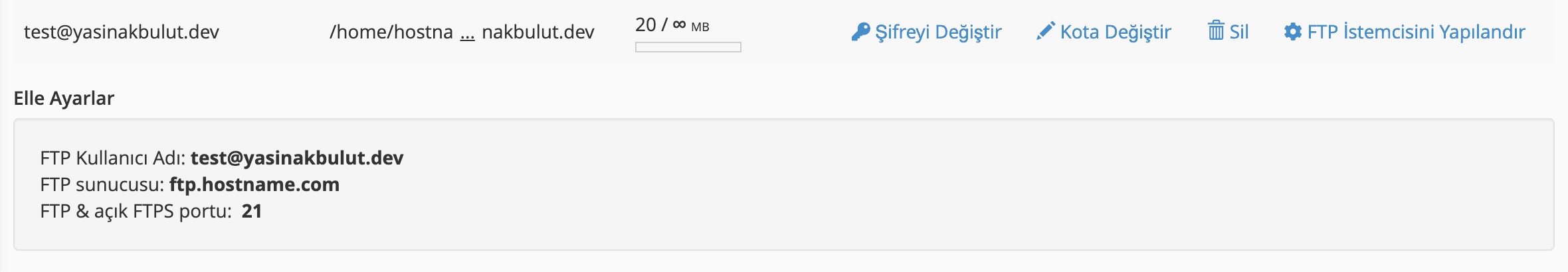 FTP Hesabı Oluşturma