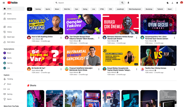 YouTube Ana Sayfası Klon